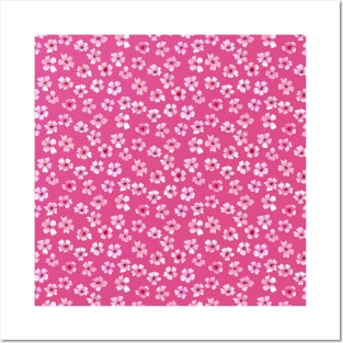 Loose pink flowers in hot pink background Posters and Art